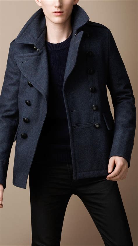 blue burberry coat mens|burberry pea coat sale men.